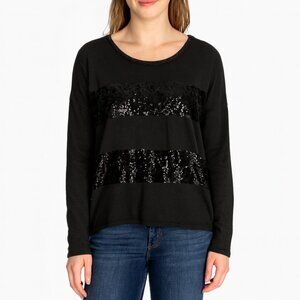 Charcoal Sequin Stripe Long Sleeve Knit Top L Black Party Glam Streetwear Vibes